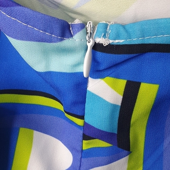 PLT Woven One Shoulder‎ Ruched Bodycon Dress Blue abstract Women's Size 8 Rave - Picture 11 of 14